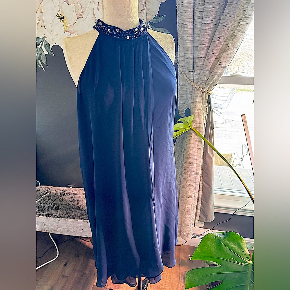 Ignite cocktail dress, blue with beaded neck